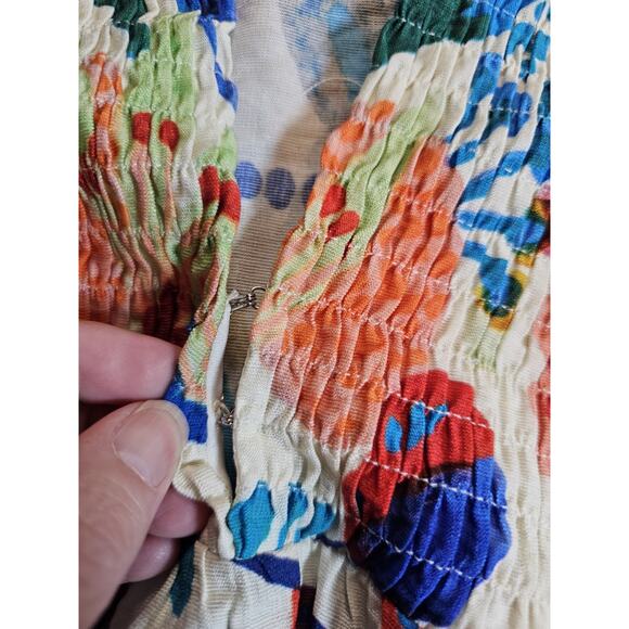 Entro Vibrant Floral Smocked Blouse Women's Size S Bohemian Colorful Party - Picture 7 of 11